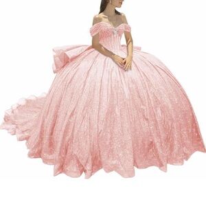 Elegant Pink Off-Shoulder Prom Dress